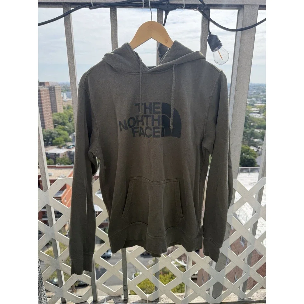 The North Face Hoodie Mens Small Green Pullover Half Dome Logo Sweatshirt